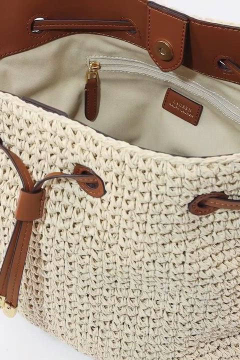 Lauren Ralph Lauren Crochet-Straw Debby Drawstring Bag - Macy's