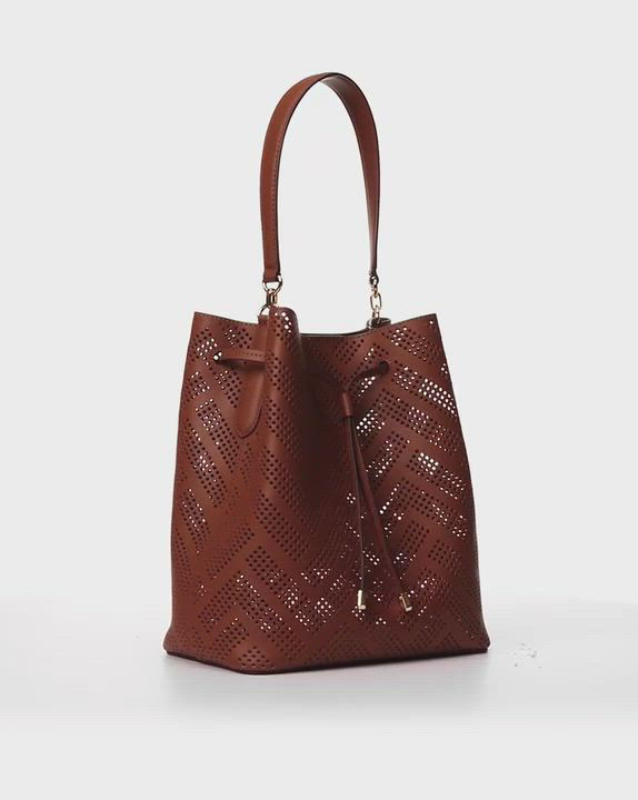 Lauren Ralph Lauren Debby Perforated Leather Drawstring Bag