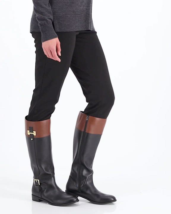 Nautica Toddler Girl Black Riding Boots Tall Faux-Leather Buckled