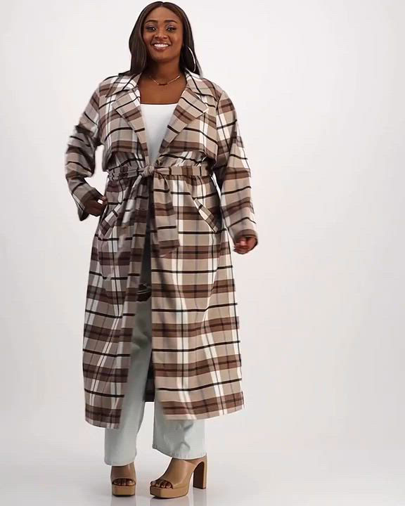 Nina Parker Trendy Plus Size Plaid Trench Coat - Macy's