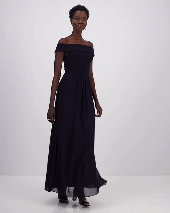 sachin and babi light blue dress Adrianna Papell Off-The-Shoulder Chiffon Gown