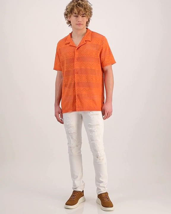 【JEMUT】★男女兼用★ 25SS CROCHET SHORT KNIT SHIRT GUESS Men's Short-Sleeve Geometric Crochet-Knit Shirt - Macy's