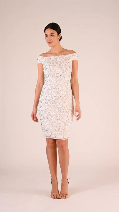 adrianna papell off-the-shoulder beaded sheath dress Blue Off Shoulder Sequin Sheath Dress main image 1
