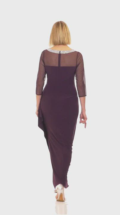 Alex Evenings Petite 3/4-Sleeve Illusion Ruffled Gown - Macy's