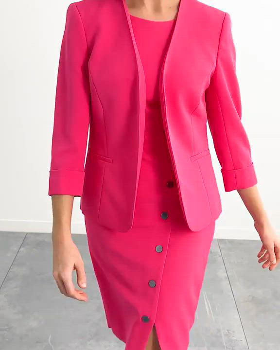 キャスパー【STRETCH】 Kasper Women's Stretch Crepe Open-Front Roll-Sleeve Jacket