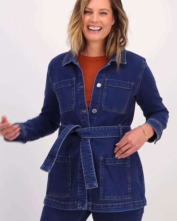 Herlipto Belted Denim Long Jacket Sサイズ On 34th Women's Belted Denim Wrap Jacket, Created for Macy's
