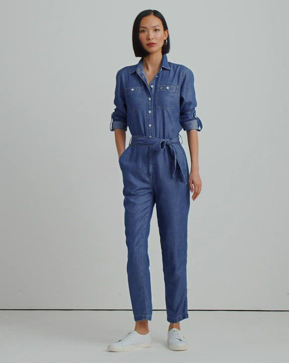 Lauren Ralph Lauren Women's Belted Denim Jumpsuit - Macy's