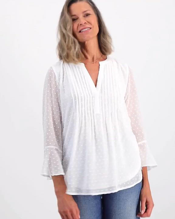 Style & Co Women's Textured Pintuck Ruffle Sleeve Top