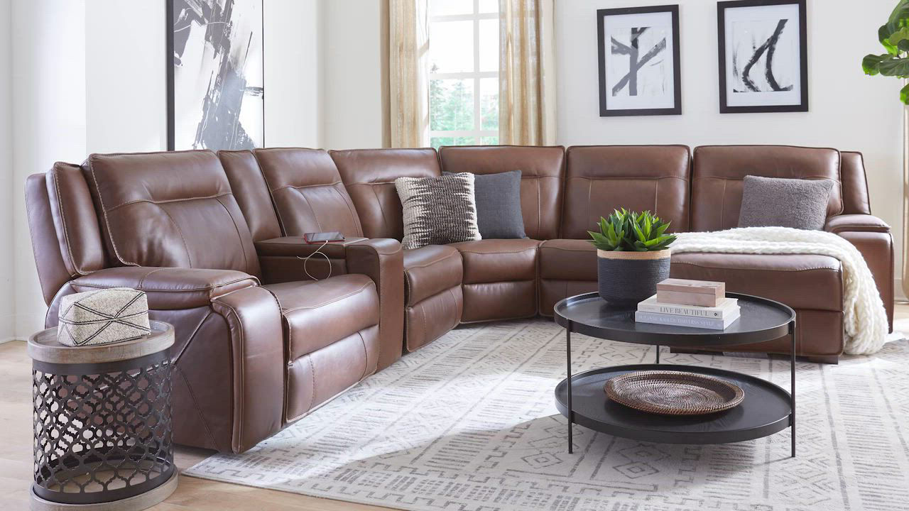 Hansley Zero Gravity Leather Sectional Collection, Created for