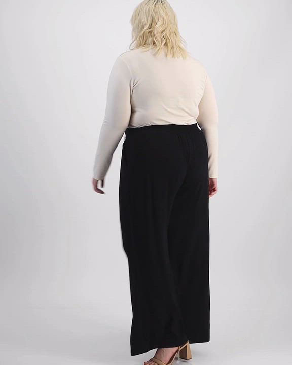 ★ POSZER★ Curved wide pants black 243CUWPT003 And Now This Trendy Plus Size Easy Wide-Leg Trousers - Macy's
