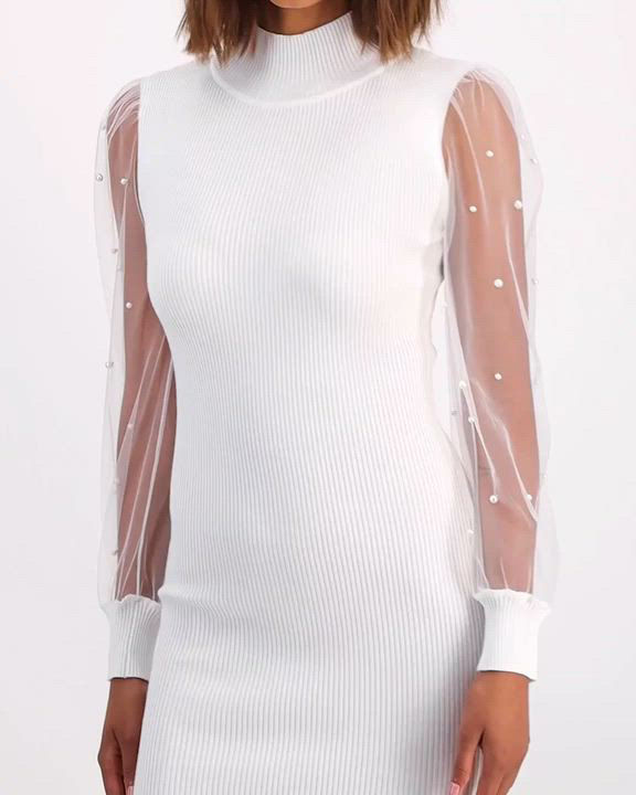 Almost Famous Juniors' Embellished Sheer-Sleeve Sweater Dress - Macy's