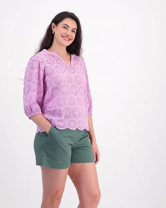 On 34th Women's Solid Eyelet Puff-Sleeve Blouse, Created for