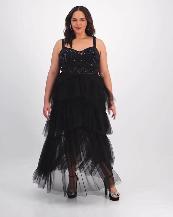 princess polly baby blue dress City Studios Plus Size Sequin Tiered Mesh Gown, Created for Macy's