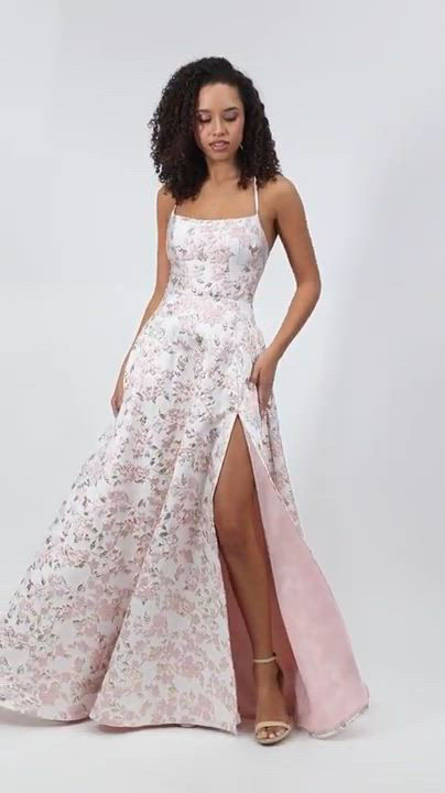 B Darlin Juniors' Scoop-Neck Jacquard Ball Gown, Created for