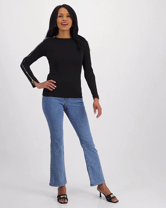 I.N.C. International Concepts Women's Zip-Trim Long-Sleeve