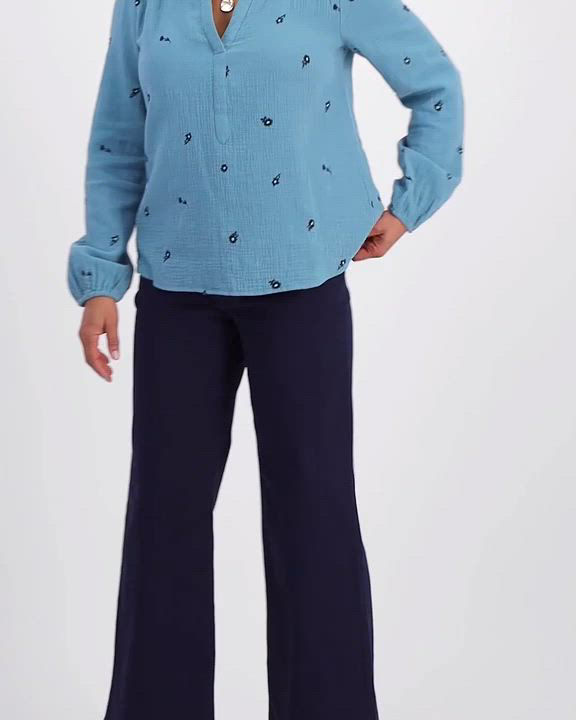 Style & Co Women's Embroidered Gauze Blouse & Wide-Leg Jeans