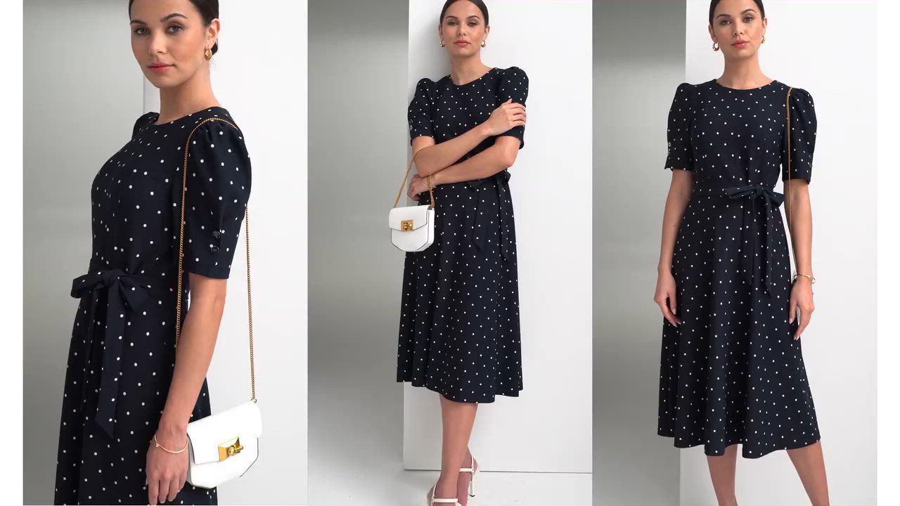 【DKNY】ポルカドットロールタブミニシャツドレス DKNY】ポルカドットロールタブミニシャツドレス