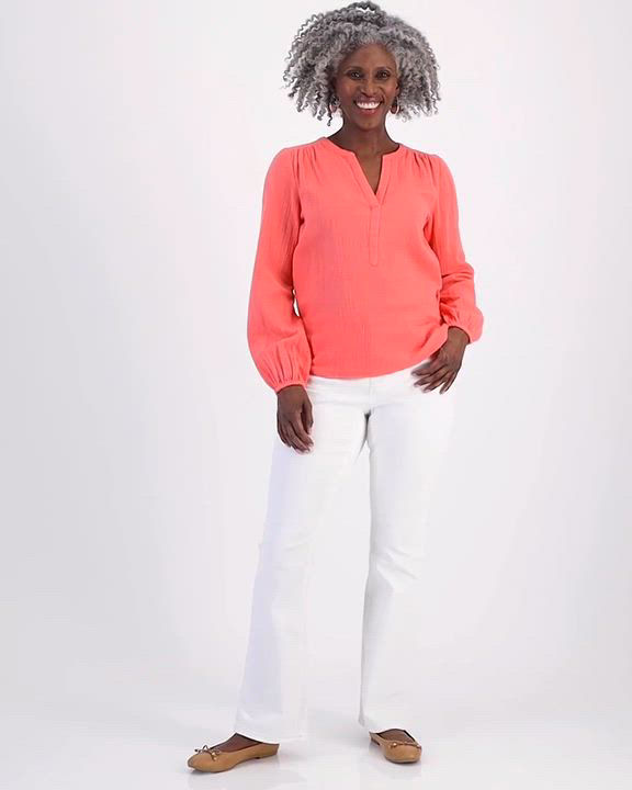 売れ筋商品|||スタイルアンドコー カットソー トップス レディース Women's Printed Cotton Gauze Split-Neck Blouse, Exclusively at Macy's White Floral Style & Co Women's Cotton Gauze V-Neck Short-Sleeve Top