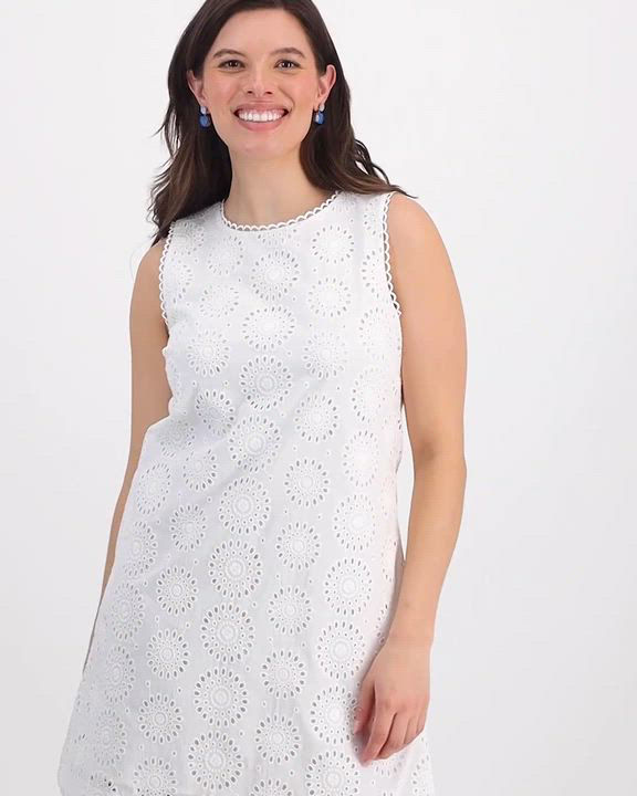 【 】JEANS SCALLOP DRESS ★47B319GYAA★ホワイト On 34th Women's Sleeveless Scallop-Edge Eyelet Shift Dress