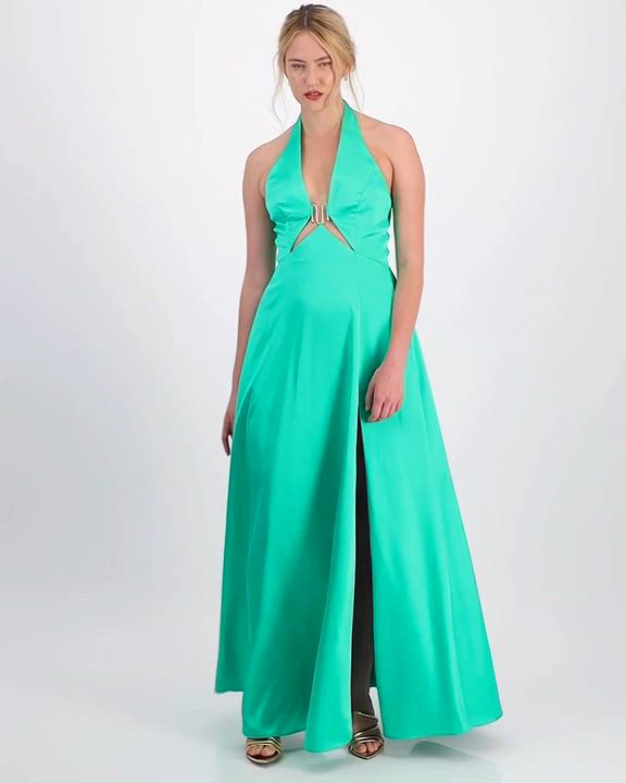 Adrianna by Adrianna Papell Women's Liquid Satin Halter Gown - Macy's