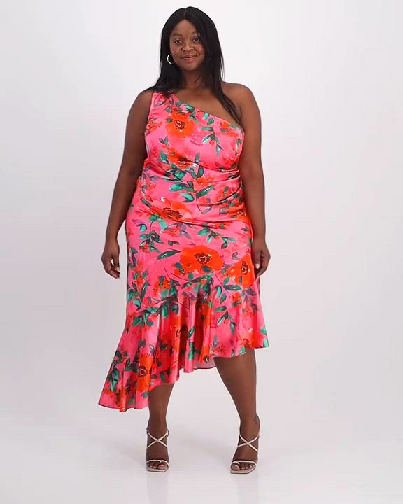 Eliza J Plus Size Printed Asymmetric-Neck One-Shoulder Dress - Macy's