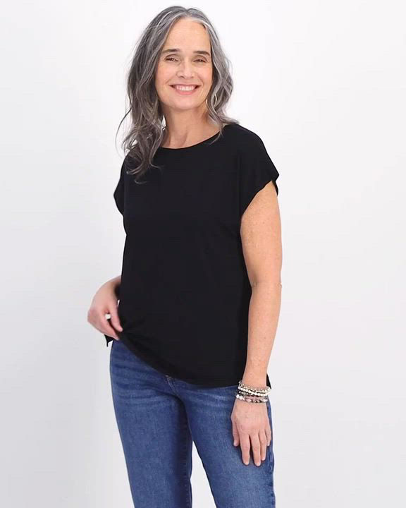 Style & Co Women's Boat-neck Short-Sleeve Mixed Media Tee
