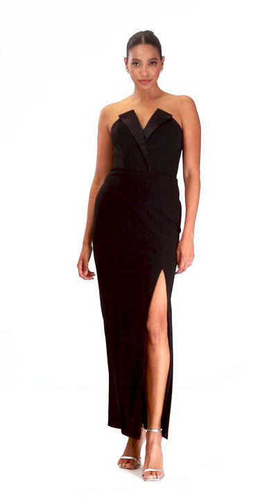 betsy & adam fit & flare tuxedo dress Endy Fitted Midi Dress in Black – SVRN main image 0