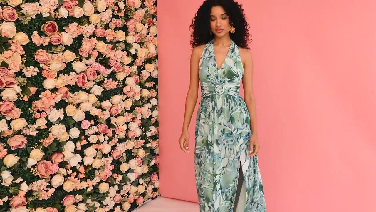 Adrianna Papell Women's Leaf-Print Chiffon Shirred Gown - Macy's