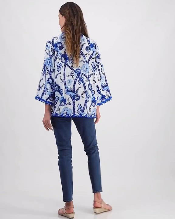 売れ筋商品|||ジェイエムコレクション カットソー トップス レディース Women's Printed Satin Open-Front Kimono Top, Exclusively at Macy's Teal Spark Jm Collection Women's Printed Satin V-Neck Long-Sleeve Top