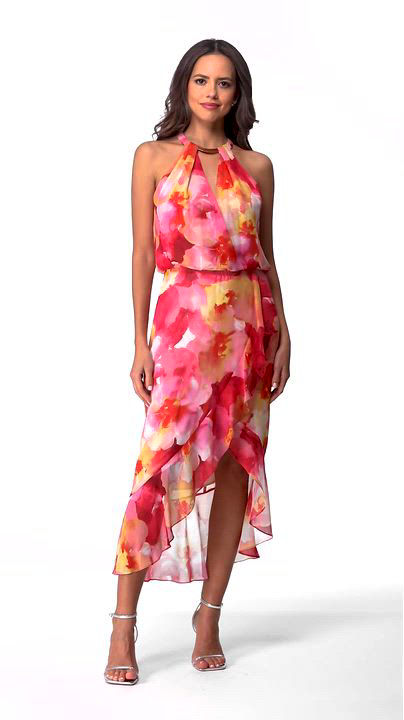 XSCAPE Women's Floral-Print Halter High-Low Dress Macy's