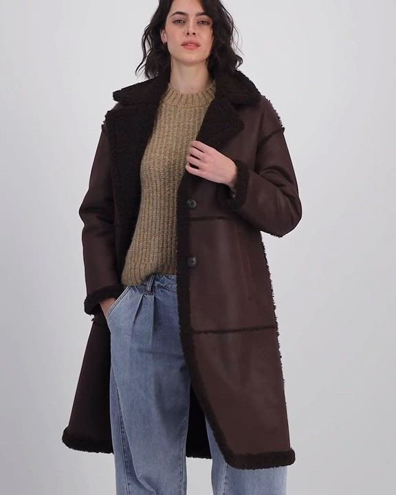 BCBGMAXAZRIA Women's Single-Breasted Faux-Shearling Coat