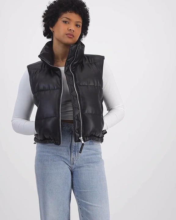 S13 Women's Faux-Leather Stand-Collar Puffer Vest - Macy's