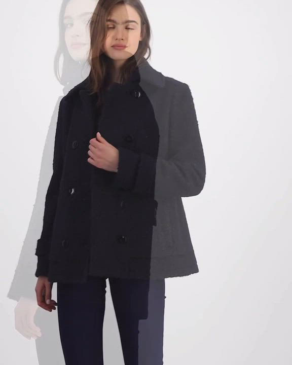 Maralyn & Me Juniors' Short Bouclé Double-Breasted Peacoat