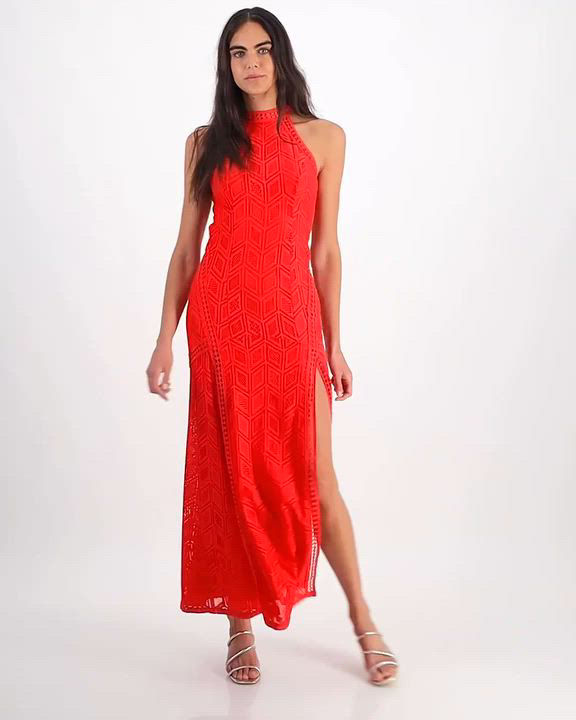 Maxi Dress Guess Red Dress 2019 GUESS USA Halterneck Knitted Maxi Dress Red  FARFETCH IE