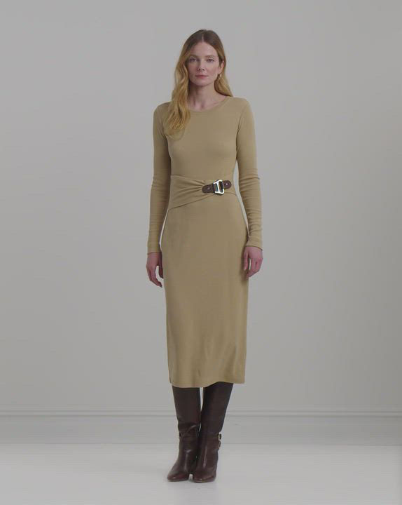 Lauren Ralph Lauren Women's Buckle-Trim Cotton-Blend Knit Midi Dress -  Macy's