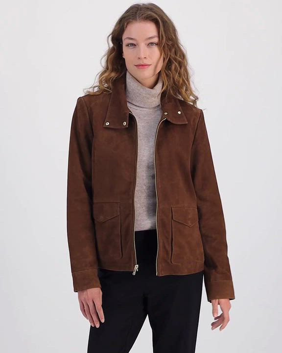 Cole Haan Women's Zip-Front Suede Racer Coat - Macy's