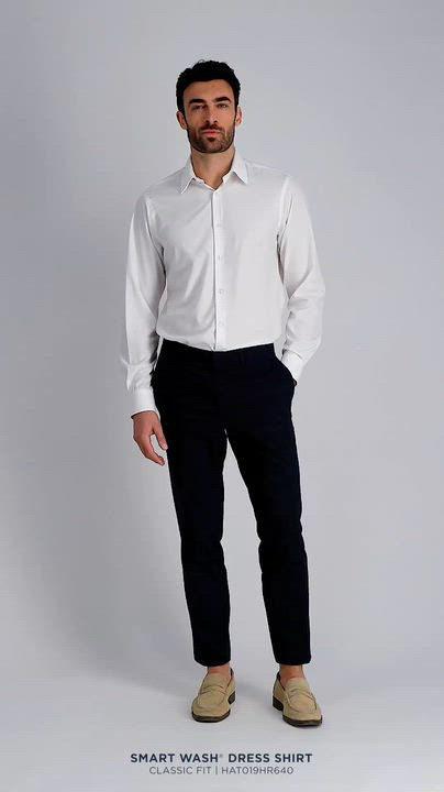 slim fit dress slacks Haggar Men's Smart Wash Slim Fit Dress Shirt - Black