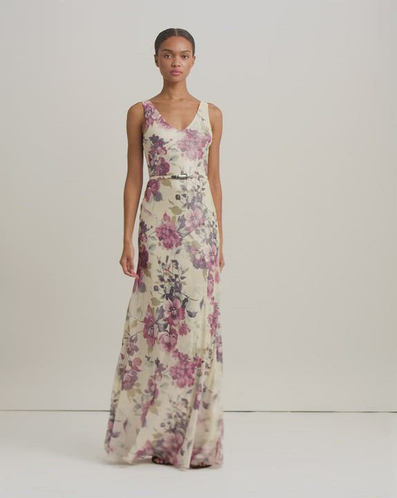 Lauren Ralph Lauren Women's Metallic Floral Chiffon Gown