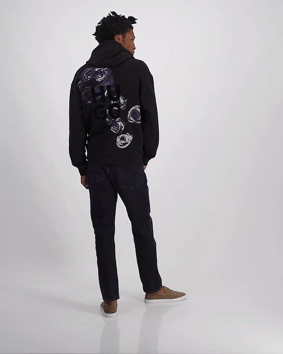 スウェット・トレーナー HUGO Floral Logo Graphic Print Cotton Hoodie Black HUGO Floral Logo Graphic Print Cotton Hoodie Black
