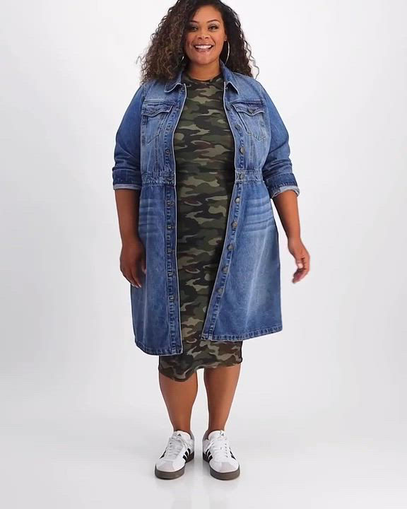 Nina Parker Trendy Plus Size Cotton Long Denim Jacket and Dress