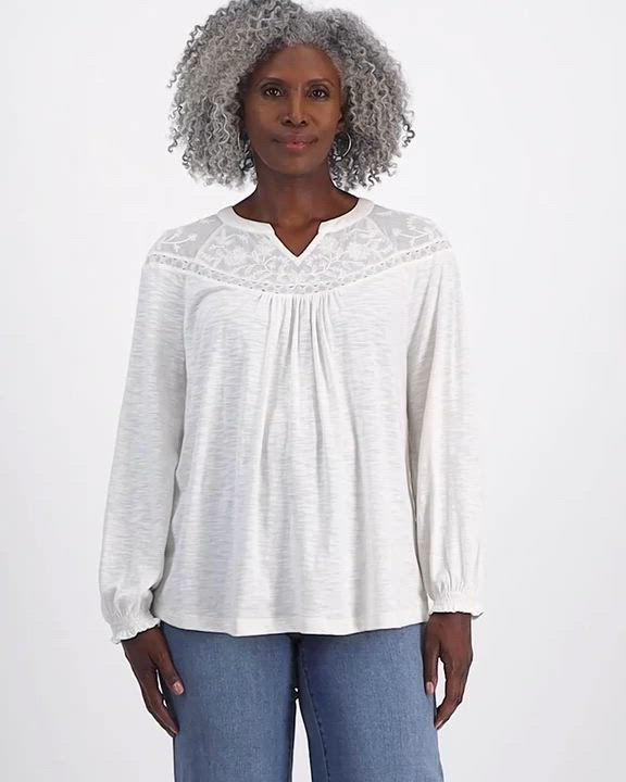 Style & Co Women's Lace-Trim Embroidered Top, Created for