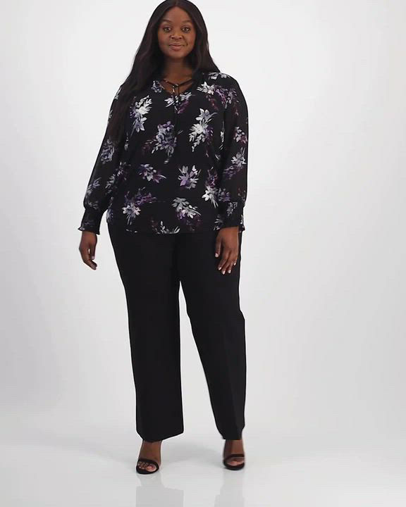 【Anne】 Anne Klein Plus Size Compression Pull-On Wide-Leg Trousers