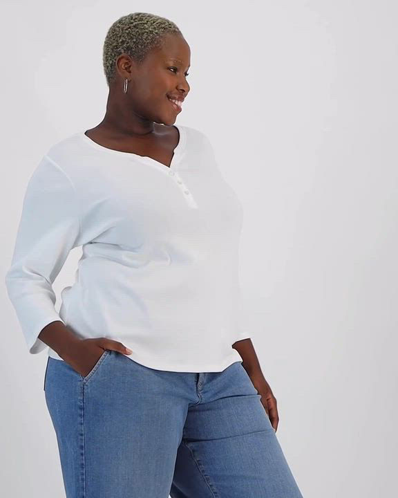 Style & Co Plus Size 3/4-Sleeve Cotton Henley Top