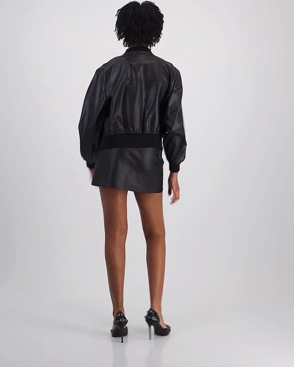 Bar III Women's Faux-Leather Zip-Front Bomber Jacket, Created for