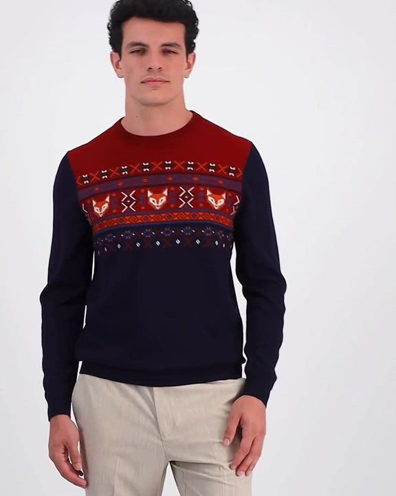 Club Room Men's Fox-Pattern Merino Crewneck Sweater, Created for