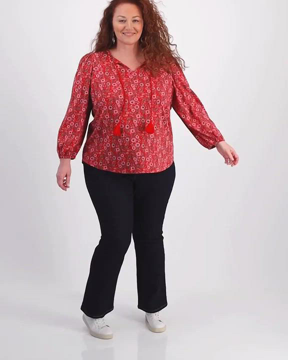 売れ筋商品|||スタイルアンドコー カットソー トップス レディース Plus Size Printed Tassel-Tie Long-Sleeve Blouse, Created for Macy's Floral Red Style & Co Plus Size Printed Tassel-Tie Long-Sleeve Blouse