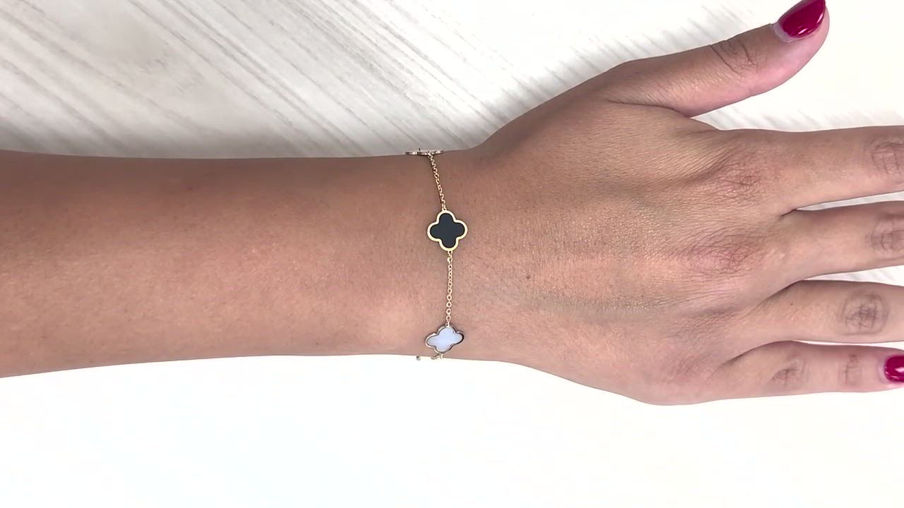 The Lovery Small Mother of Pearl and Onyx Mixed Clover Bracelet