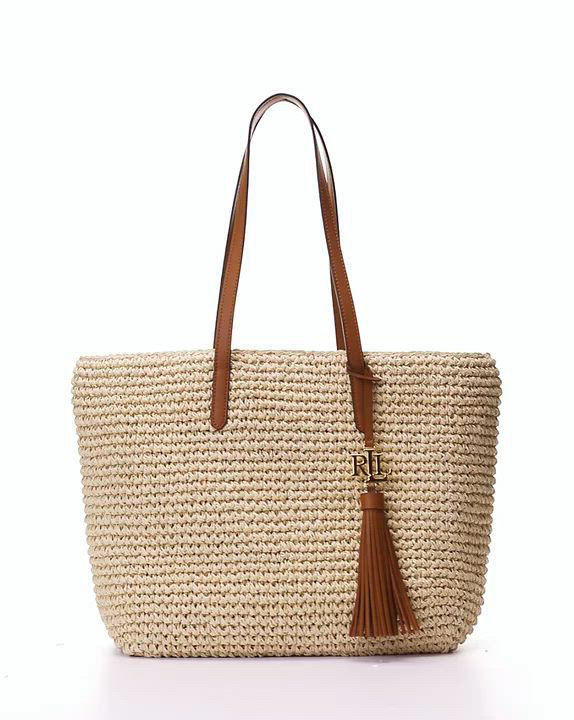 Lauren Ralph Lauren Crochet-Straw Medium Whitney Tote - Macy's