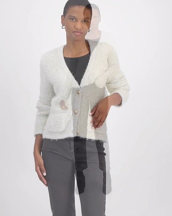 On 34th Women's Metallic Fuzzy-Knit Cardigan, Created for Macy's