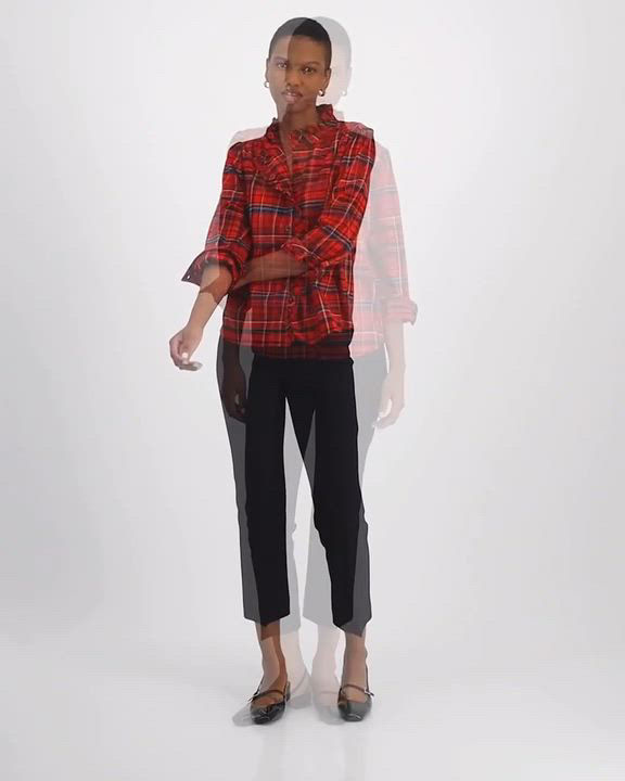 On 34th Women's Festive Plaid Ruffle-Neck Flannel Shirt, Created